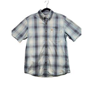 Carhartt Mens Button Down Shirt Size M Blue Plaid Relaxed Fit Pockets Casual
